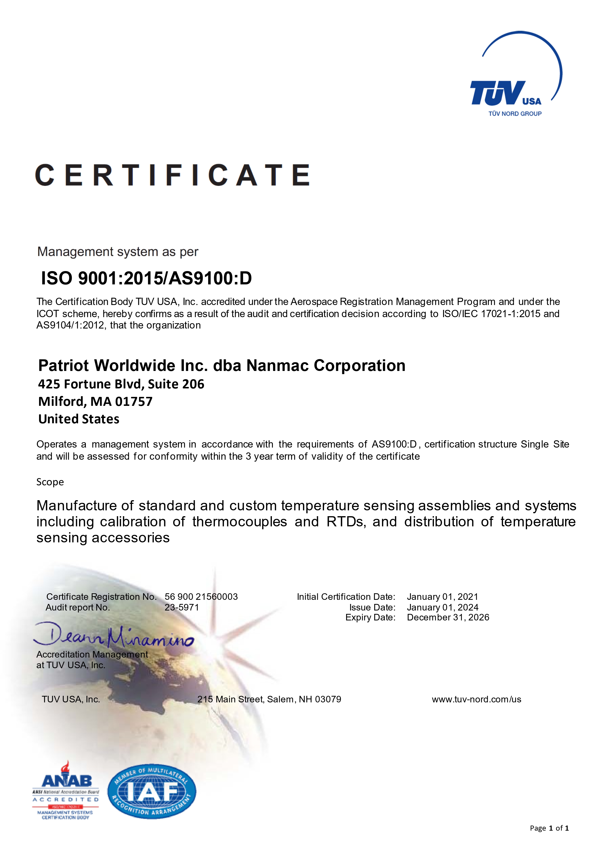 ISO 9001:2015/AS 9100 D Certification
